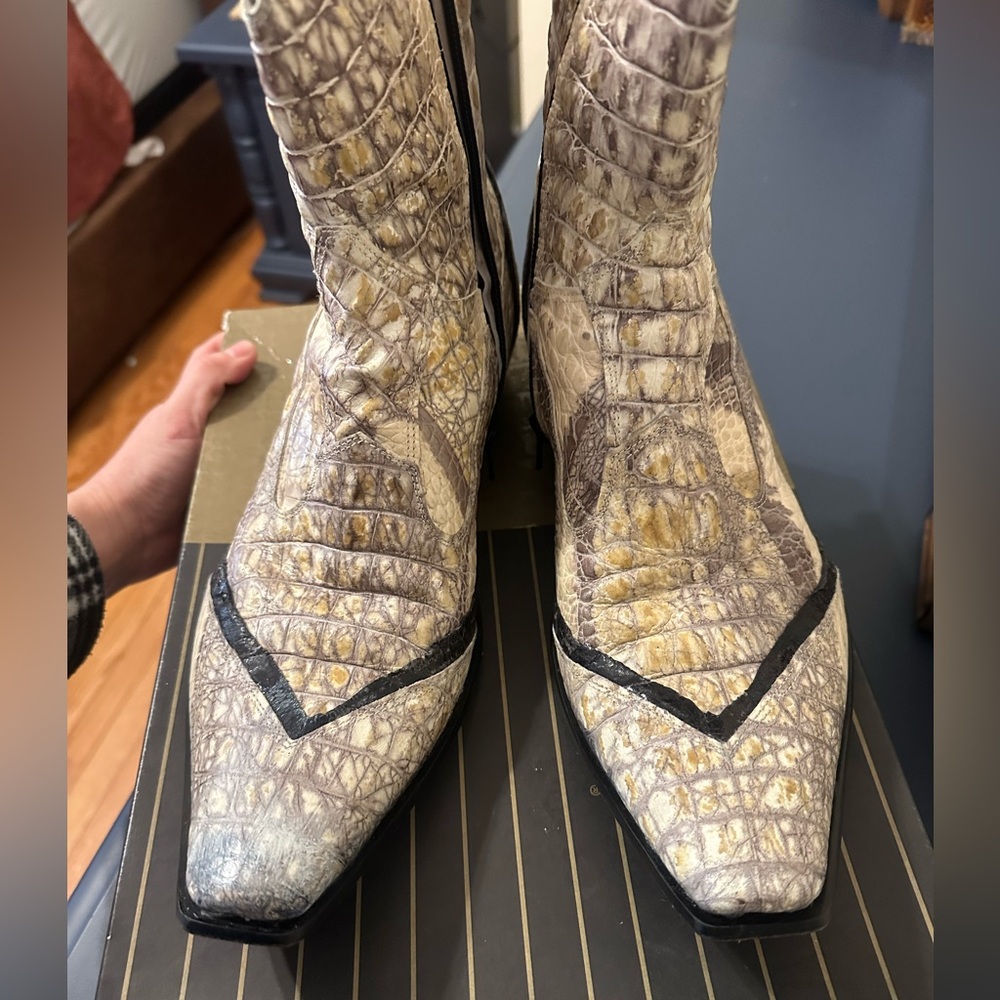 Jo ghost Exotic Snakeskin Western Boots in Cream and Brown - Picture 5 of 7